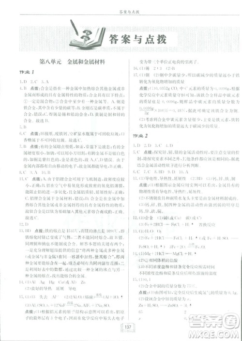 2019新版启东中学作业本九年级化学下R人教版答案