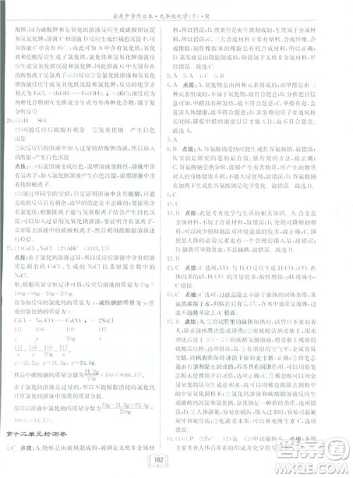 2019新版启东中学作业本九年级化学下R人教版答案