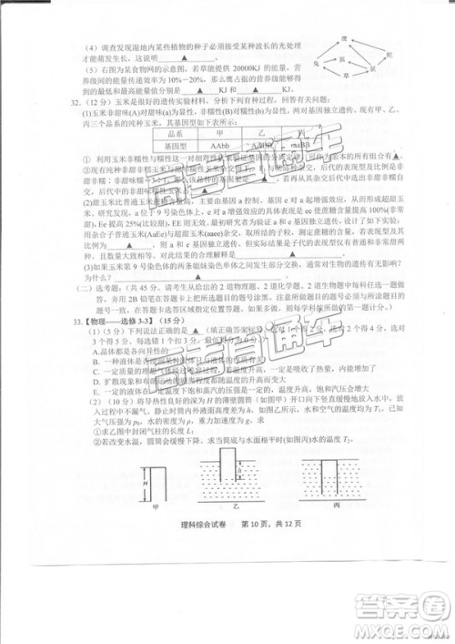 2019年3月上饶二模高三文综理综试题及参考答案