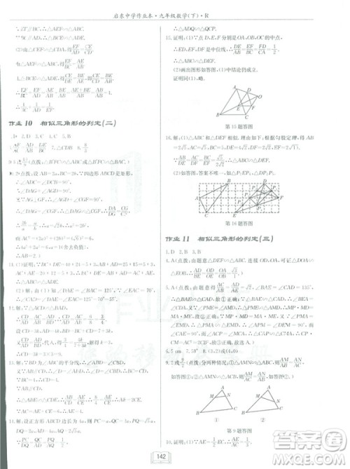 2019春启东中学作业本九年级下数学RJ人教版参考答案