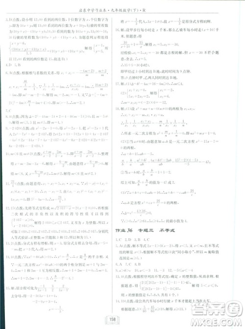 2019春启东中学作业本九年级下数学RJ人教版参考答案
