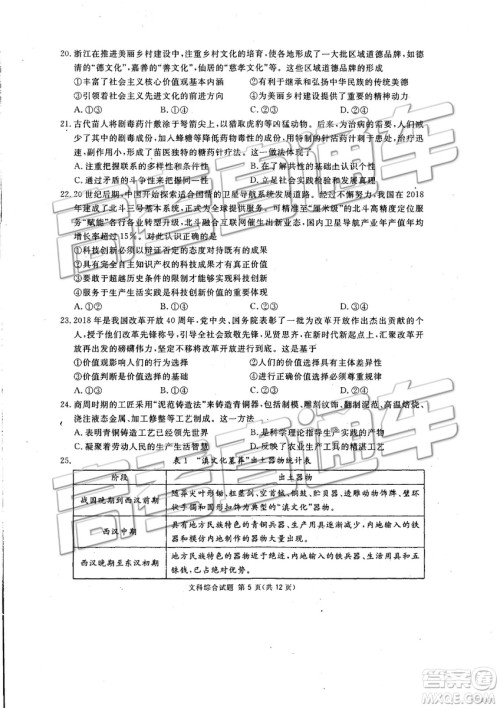 2019年3月广安、眉山、遂宁、内江、资阳、乐山六市二诊文理综试题及参考答案