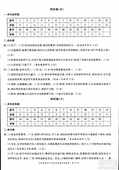南粤学典2019年名师金典测试卷历史七年级下R版人教版参考答案 南粤学典2019年名师金典测试卷历史七年级下R版人教版参考答案