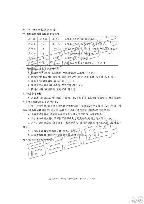 2019年3月成都二诊英语试卷及参考答案 2019年3月成都二诊英语试卷及参考答案