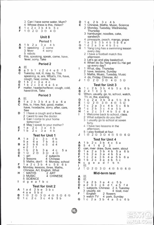 2019版小学英语课课练四年级下册江苏教版配译林版参考答案
