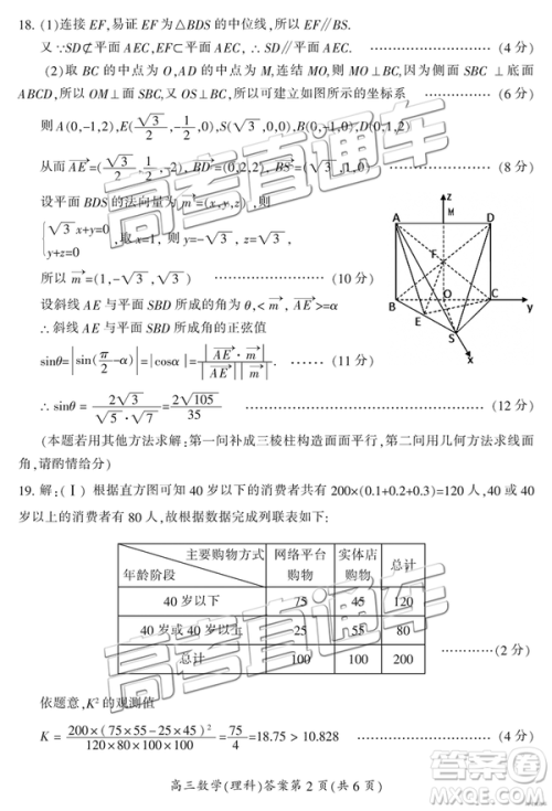 2019年3月郴州二模高三数学试题及答案