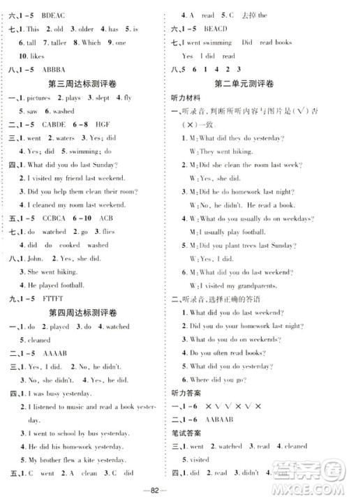 2019春优加全能大考卷英语9787542141637六年级下PEP版人教版RJ答案