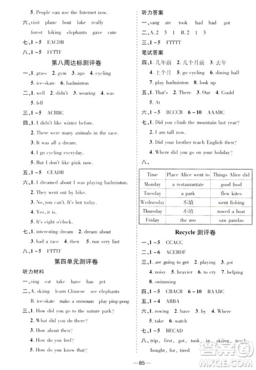 2019春优加全能大考卷英语9787542141637六年级下PEP版人教版RJ答案
