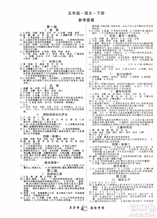 2019年新版优质课堂导学案五5年级语文下册人教版参考答案 2019年新版优质课堂导学案五5年级语文下册人教版参考答案