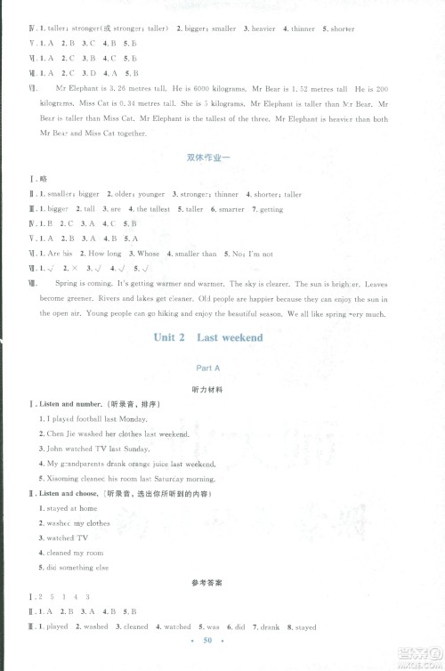 2019小学同步与测控优化设计六年级英语人教版增强版下册答案 2019小学同步与测控优化设计六年级英语人教版增强版下册答案