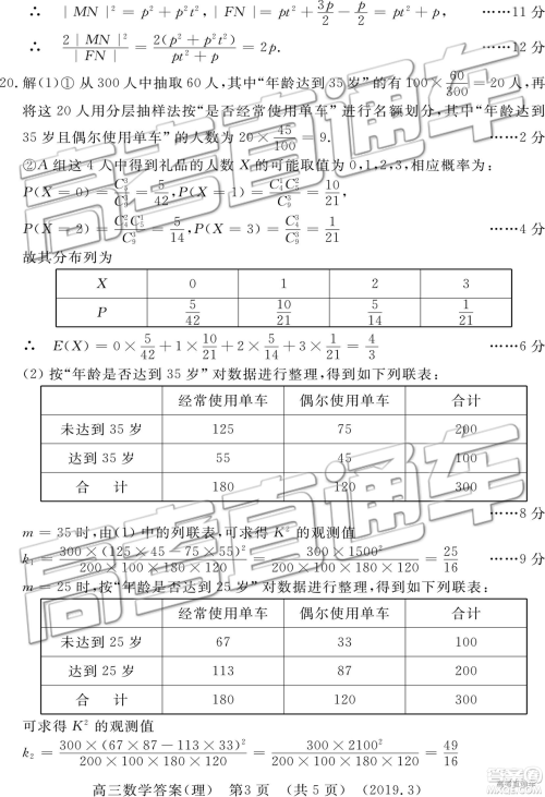 2019年3月许昌、洛阳高三第三次质量检测文理数试题及参考答案