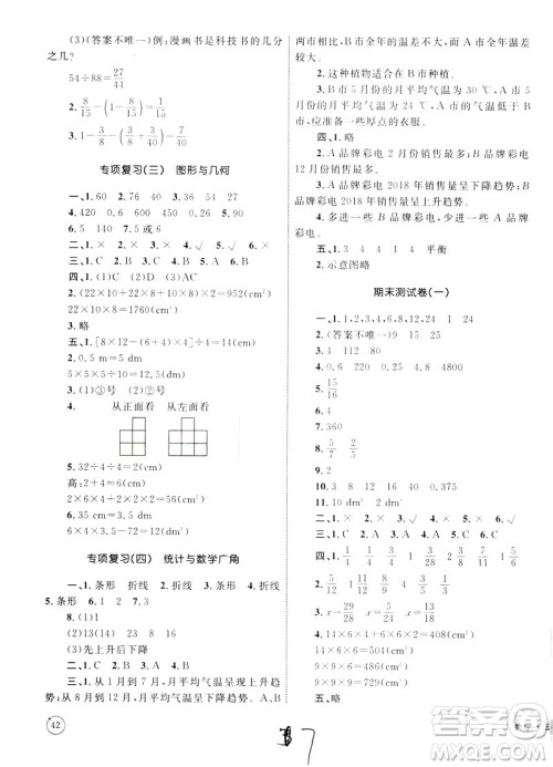 优化设计2019版单元测试卷五年级数学下册RJ版参考答案 优化设计2019版单元测试卷五年级数学下册RJ版参考答案