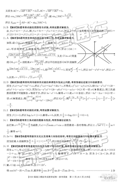 2019年3月江西金太阳高三数学参考答案