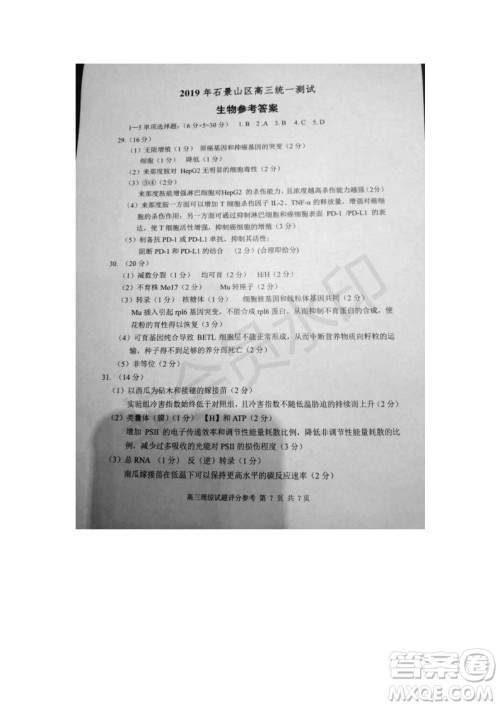 北京市石景山2019年高三一模文综理综试题及答案 北京市石景山2019年高三一模文综理综试题及答案