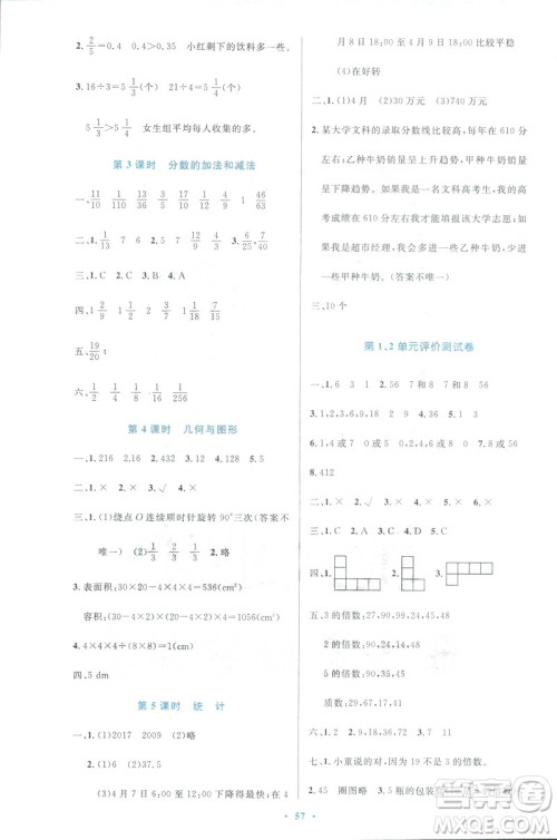 小学同步测控优化设计2019春数学五年级下册人教RJ版增强版答案 小学同步测控优化设计2019春数学五年级下册人教RJ版增强版答案