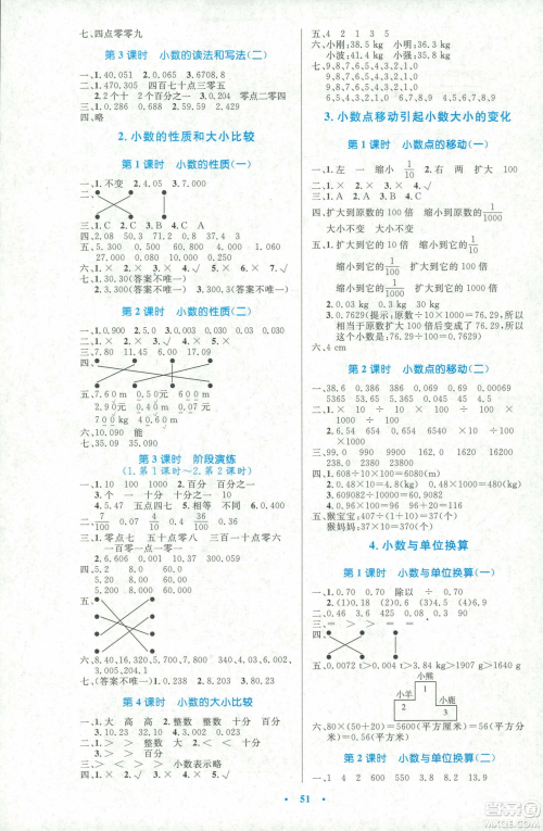 2019小学同步测控优化设计四年级数学人教增强版答案