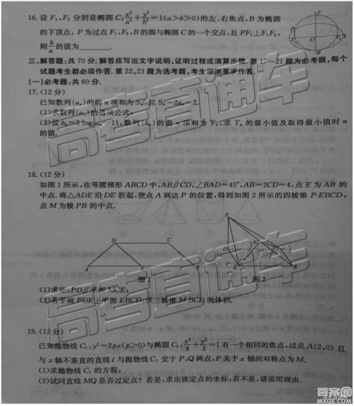 2019年济南一模高三文数试卷及参考答案