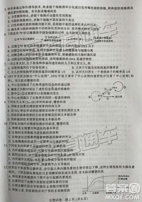 2019年3月江苏七市二模生物试题及参考答案 2019年3月江苏七市二模生物试题及参考答案
