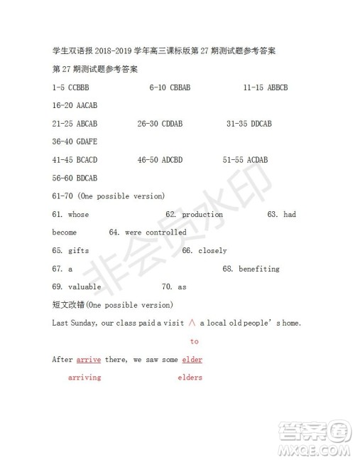 学生双语报2018-2019年课标版高三下第27-28期答案