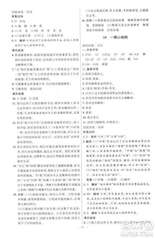 2019春初中同步测控优化设计语文七年级下册人教版参考答案