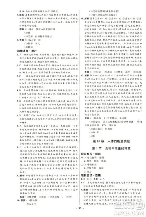 2019春初中同步测控优化设计生物七年级下册北师大版参考答案