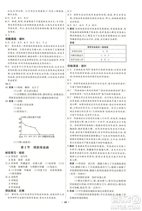 2019春初中同步测控优化设计生物七年级下册北师大版参考答案