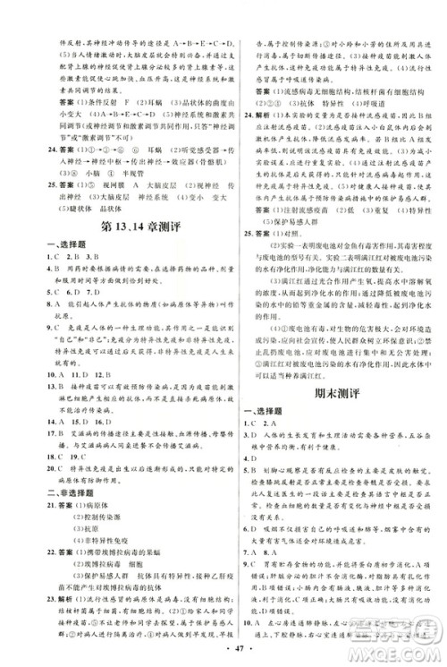 2019春初中同步测控优化设计生物七年级下册北师大版参考答案