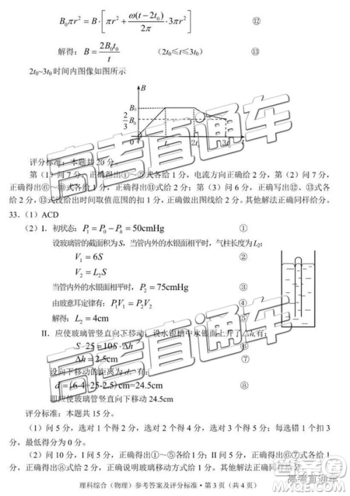 2019年昆明二统理综试题及参考答案