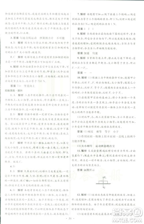 2019初中同步测控优化设计八年级物理人教版下册答案