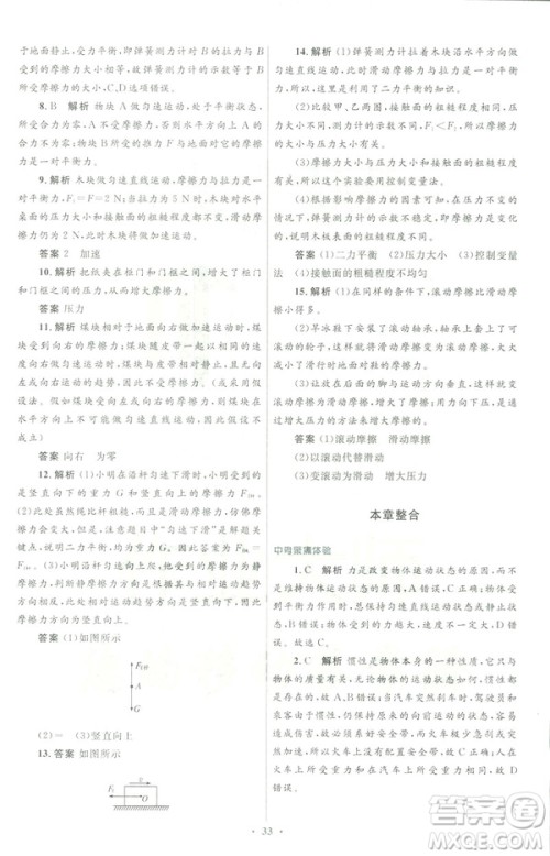 2019初中同步测控优化设计八年级物理人教版下册答案 2019初中同步测控优化设计八年级物理人教版下册答案