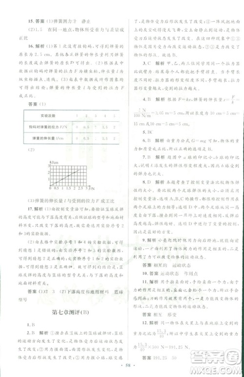 2019初中同步测控优化设计八年级物理人教版下册答案 2019初中同步测控优化设计八年级物理人教版下册答案