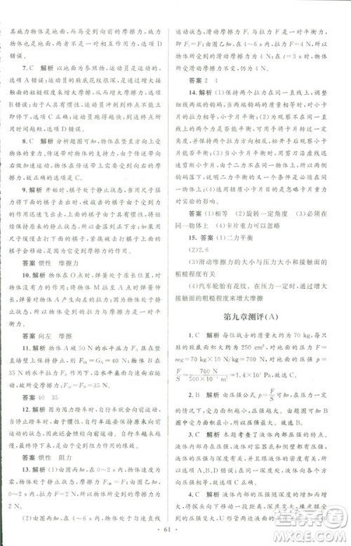 2019初中同步测控优化设计八年级物理人教版下册答案 2019初中同步测控优化设计八年级物理人教版下册答案