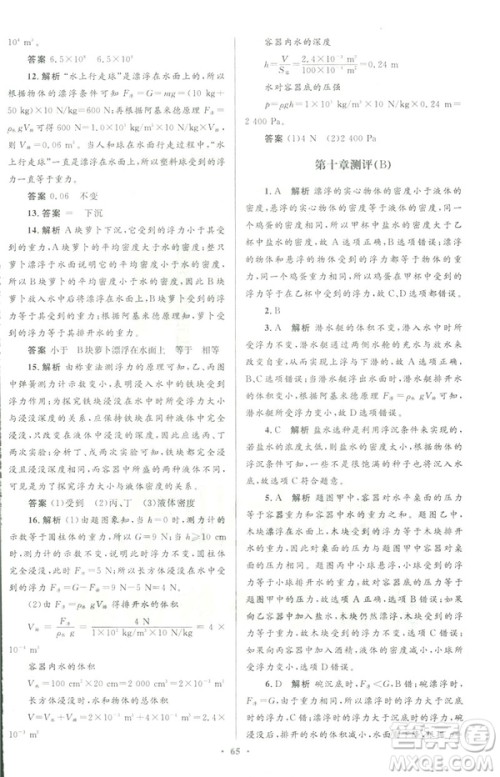 2019初中同步测控优化设计八年级物理人教版下册答案 2019初中同步测控优化设计八年级物理人教版下册答案