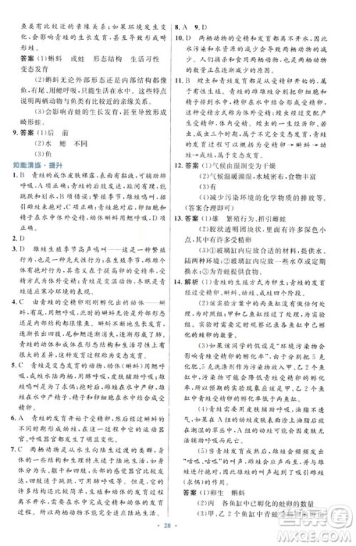 2019年初中同步测控优化设计生物学八年级下册人教版答案 2019年初中同步测控优化设计生物学八年级下册人教版答案