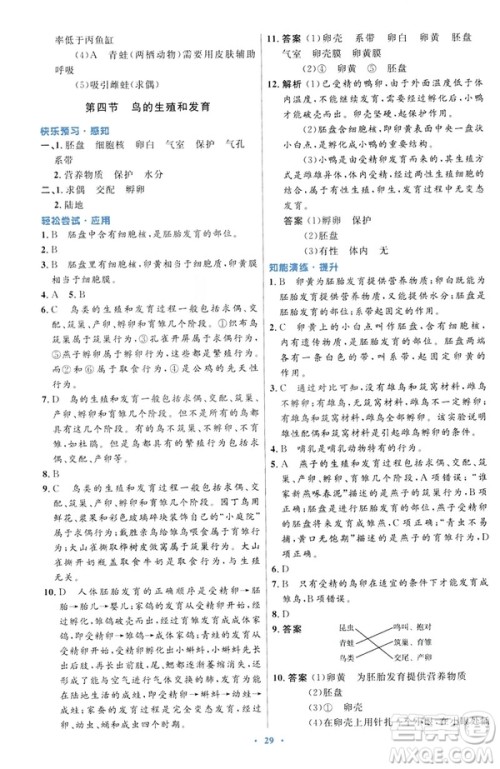 2019年初中同步测控优化设计生物学八年级下册人教版答案