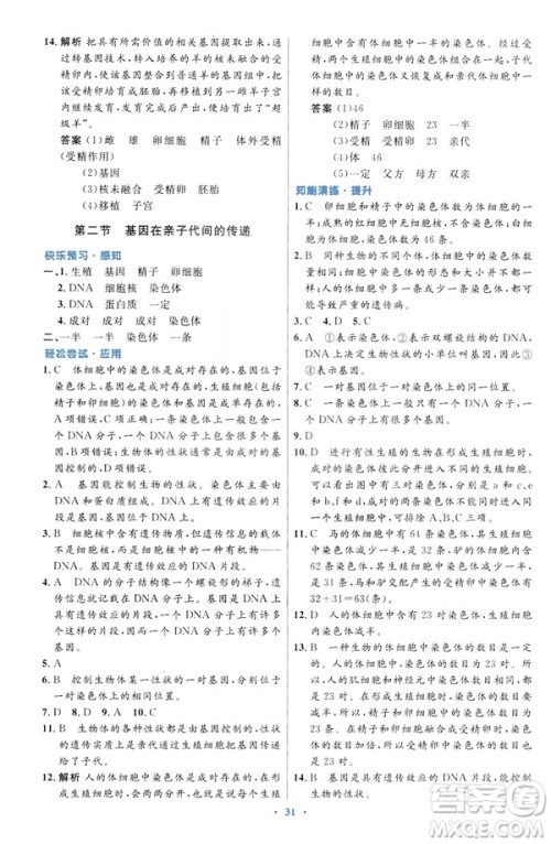 2019年初中同步测控优化设计生物学八年级下册人教版答案 2019年初中同步测控优化设计生物学八年级下册人教版答案