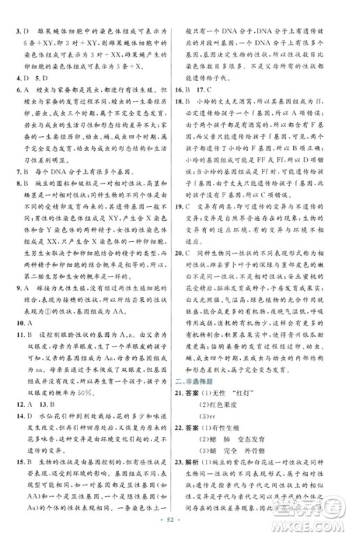 2019年初中同步测控优化设计生物学八年级下册人教版答案 2019年初中同步测控优化设计生物学八年级下册人教版答案