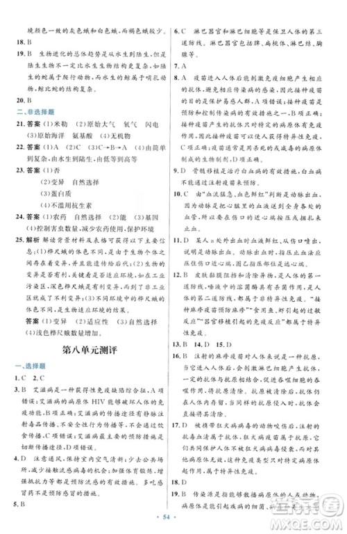 2019年初中同步测控优化设计生物学八年级下册人教版答案