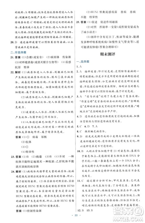 2019年初中同步测控优化设计生物学八年级下册人教版答案 2019年初中同步测控优化设计生物学八年级下册人教版答案