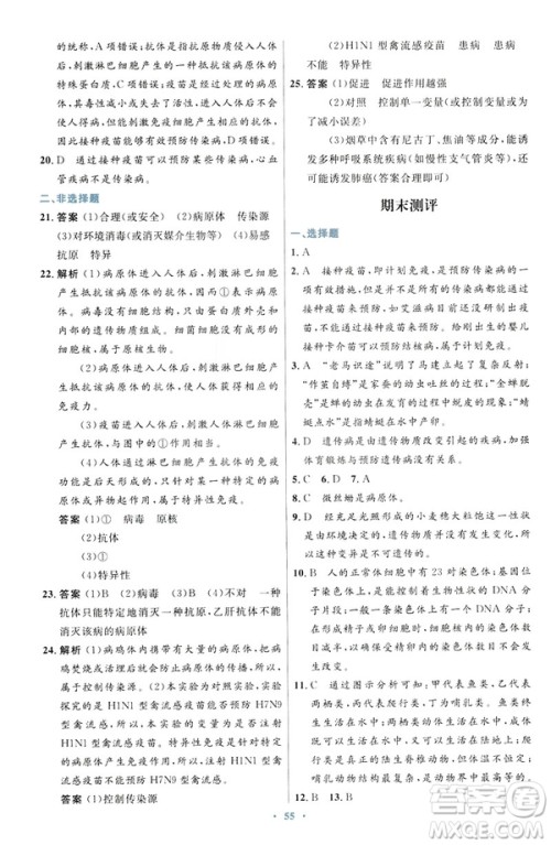 2019年初中同步测控优化设计生物学八年级下册人教版答案