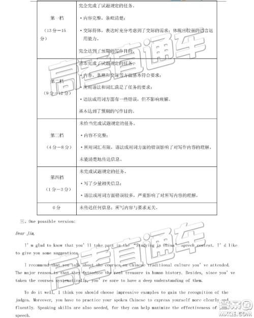 2019年北京朝阳区一模英语试题及参考答案