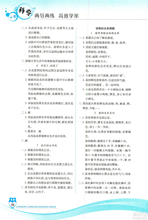 教科版2019年新课标两导两练高效学案科学三年级下册参考答案 教科版2019年新课标两导两练高效学案科学三年级下册参考答案