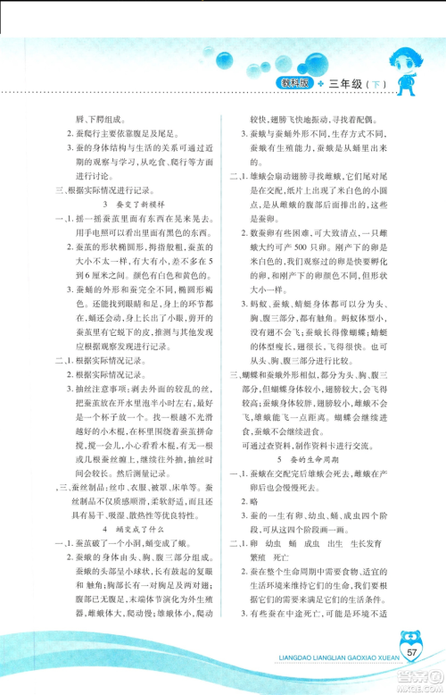 教科版2019年新课标两导两练高效学案科学三年级下册参考答案 教科版2019年新课标两导两练高效学案科学三年级下册参考答案