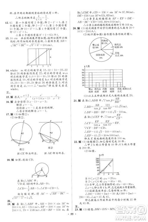 2019初中同步测控优化设计九年级下册北师大版数学参考答案 2019初中同步测控优化设计九年级下册北师大版数学参考答案
