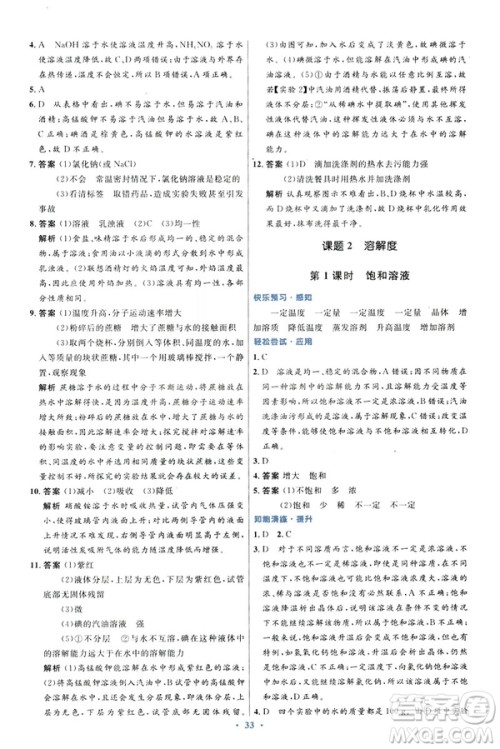 2019初中同步测控优化设计九年级化学下册人教版参考答案