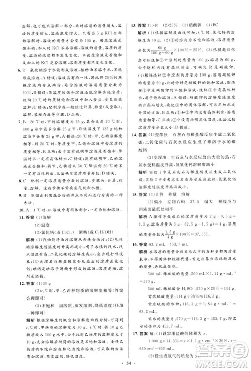 2019初中同步测控优化设计九年级化学下册人教版参考答案