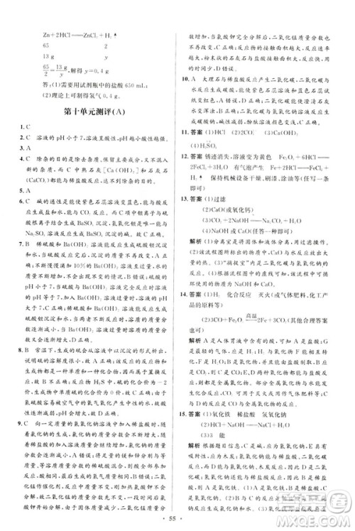 2019初中同步测控优化设计九年级化学下册人教版参考答案