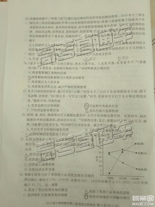 2019年湘赣十四校第二次联考文科综合试题及参考答案