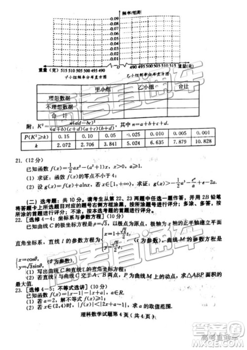 2019年高三保定一模数学试题及参考答案