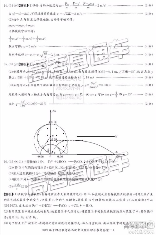 2019年湘赣十四校第二次联考理科综合试题及参考答案